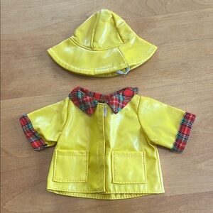 Yellow Raincoat and Hat Set with Plaid Accents